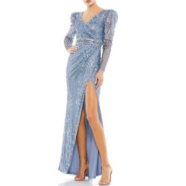 MAC DUGGAL Slate Blue Sequin Puff Sleeve Surplice… - image 1