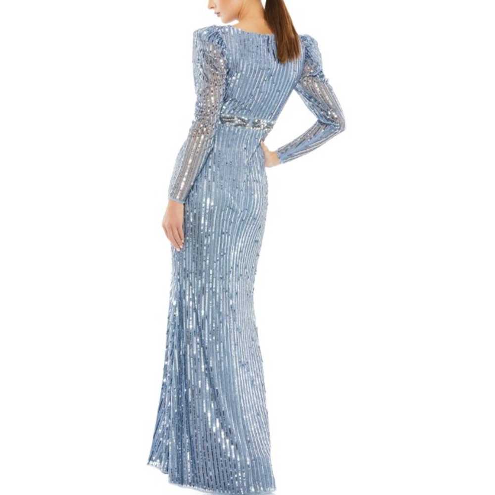 MAC DUGGAL Slate Blue Sequin Puff Sleeve Surplice… - image 2