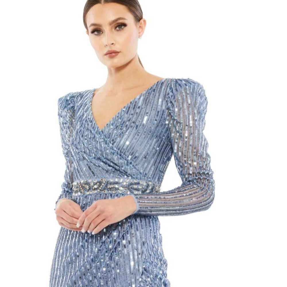 MAC DUGGAL Slate Blue Sequin Puff Sleeve Surplice… - image 3