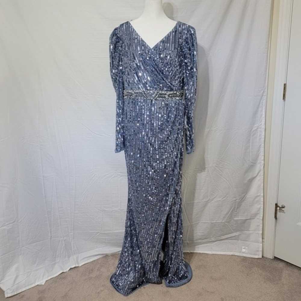 MAC DUGGAL Slate Blue Sequin Puff Sleeve Surplice… - image 4