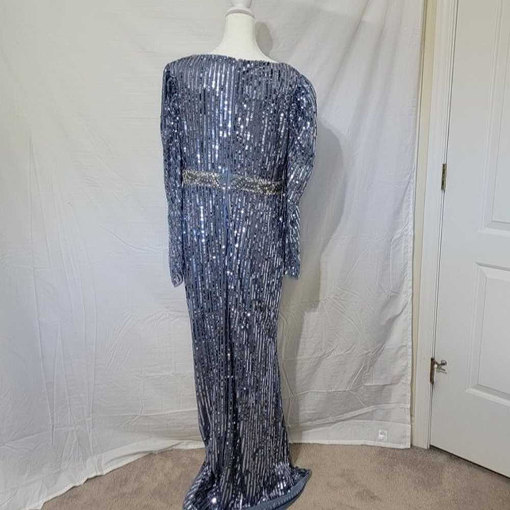 MAC DUGGAL Slate Blue Sequin Puff Sleeve Surplice… - image 5