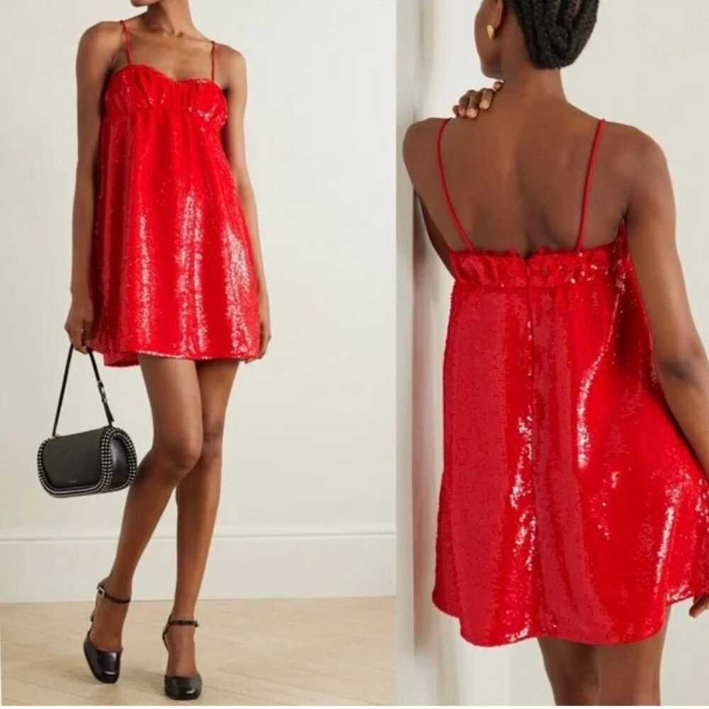 GANNI Fiery Red Sequins Mini Dress Size Womens 4 … - image 1