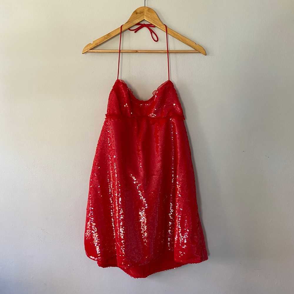 GANNI Fiery Red Sequins Mini Dress Size Womens 4 … - image 6