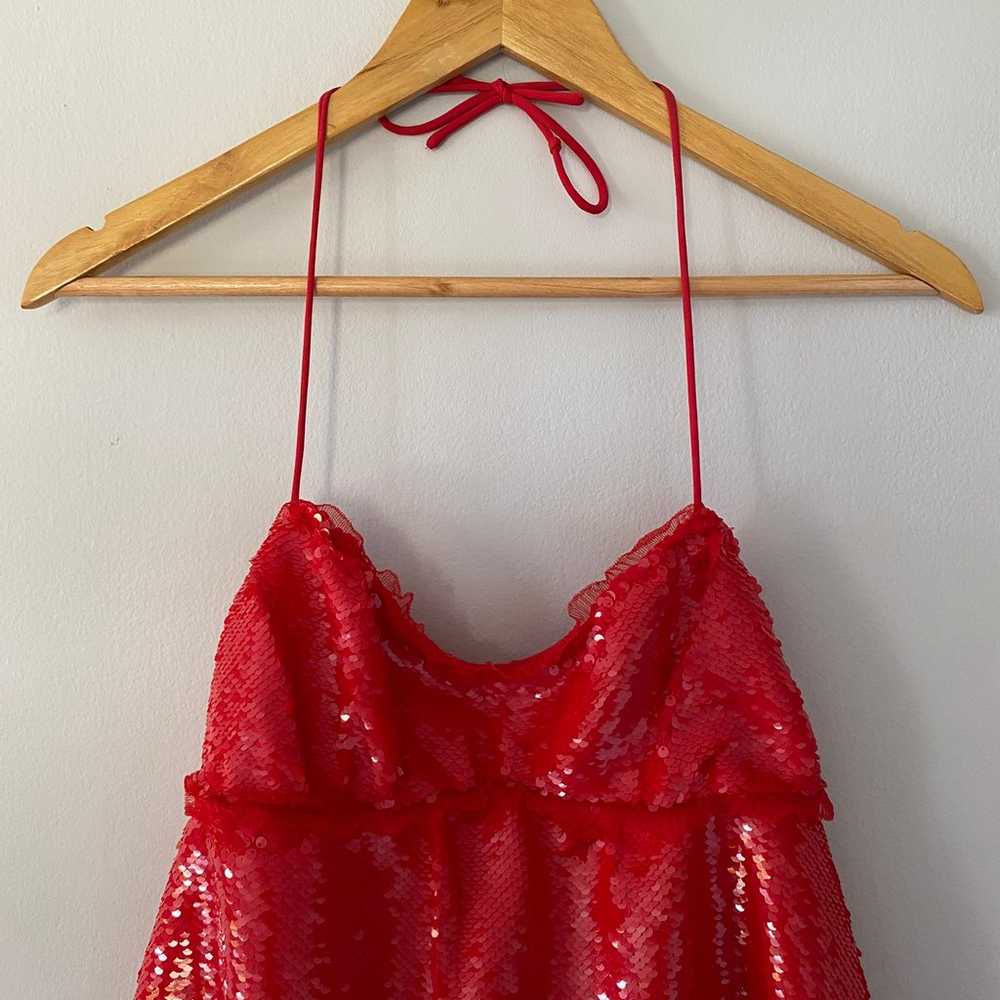 GANNI Fiery Red Sequins Mini Dress Size Womens 4 … - image 7