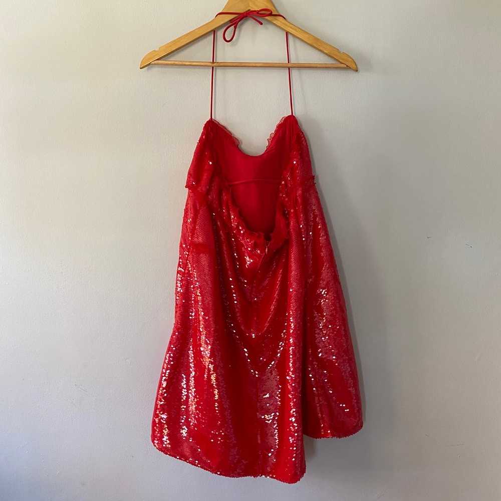 GANNI Fiery Red Sequins Mini Dress Size Womens 4 … - image 8