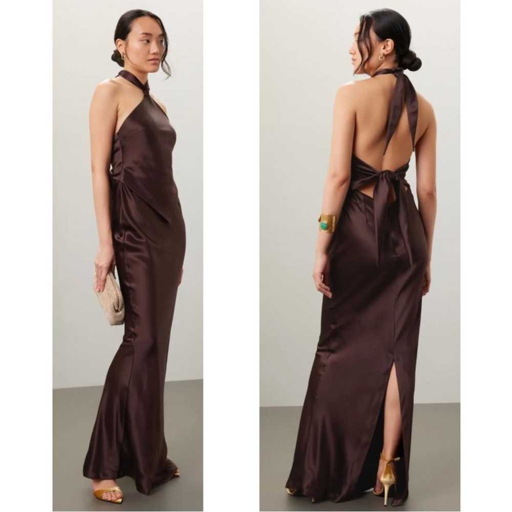 Retrofete Brown Satin Ester Halterneck Maxi Dress… - image 2