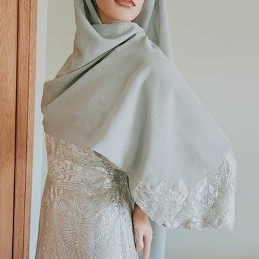 MODEST MUSLIM SEQUINS DRESS Sage Color fully line… - image 1