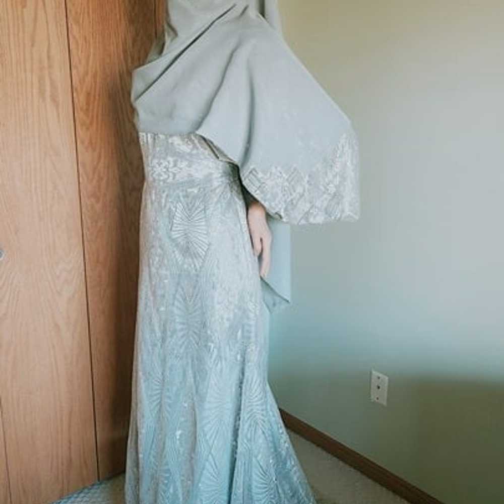 MODEST MUSLIM SEQUINS DRESS Sage Color fully line… - image 3