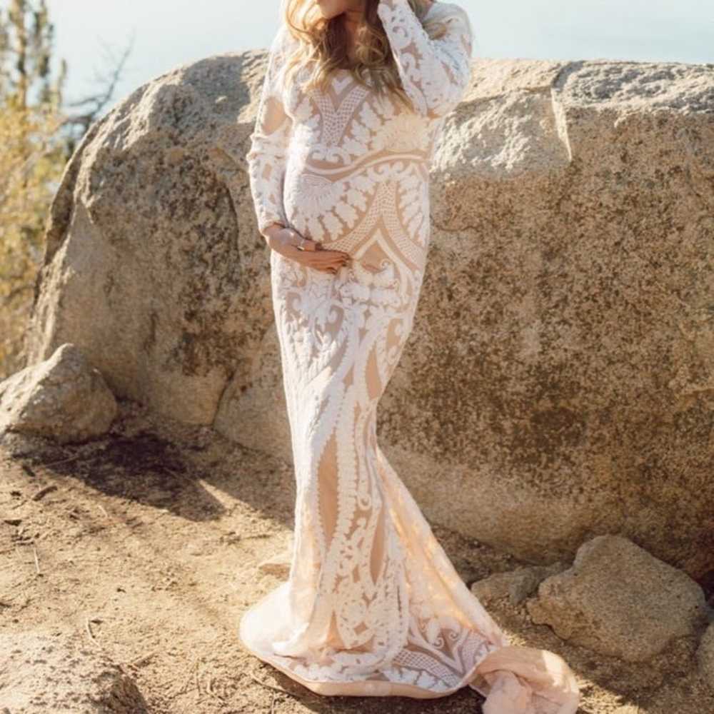 Handmade Wedding Maternity Boho Nude White Sequin… - image 1