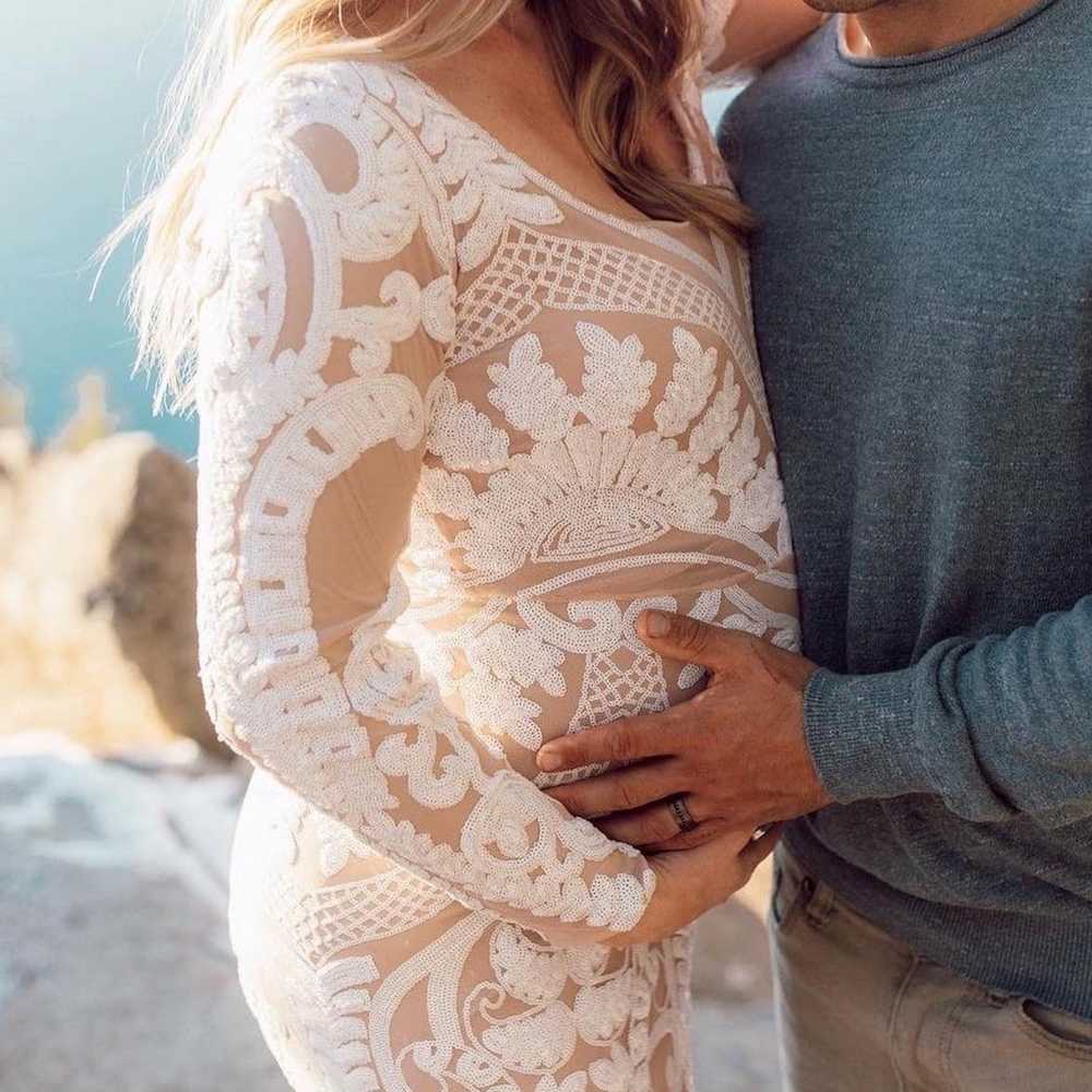 Handmade Wedding Maternity Boho Nude White Sequin… - image 4