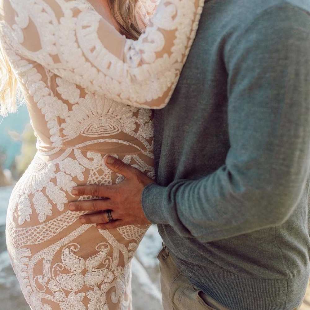 Handmade Wedding Maternity Boho Nude White Sequin… - image 5