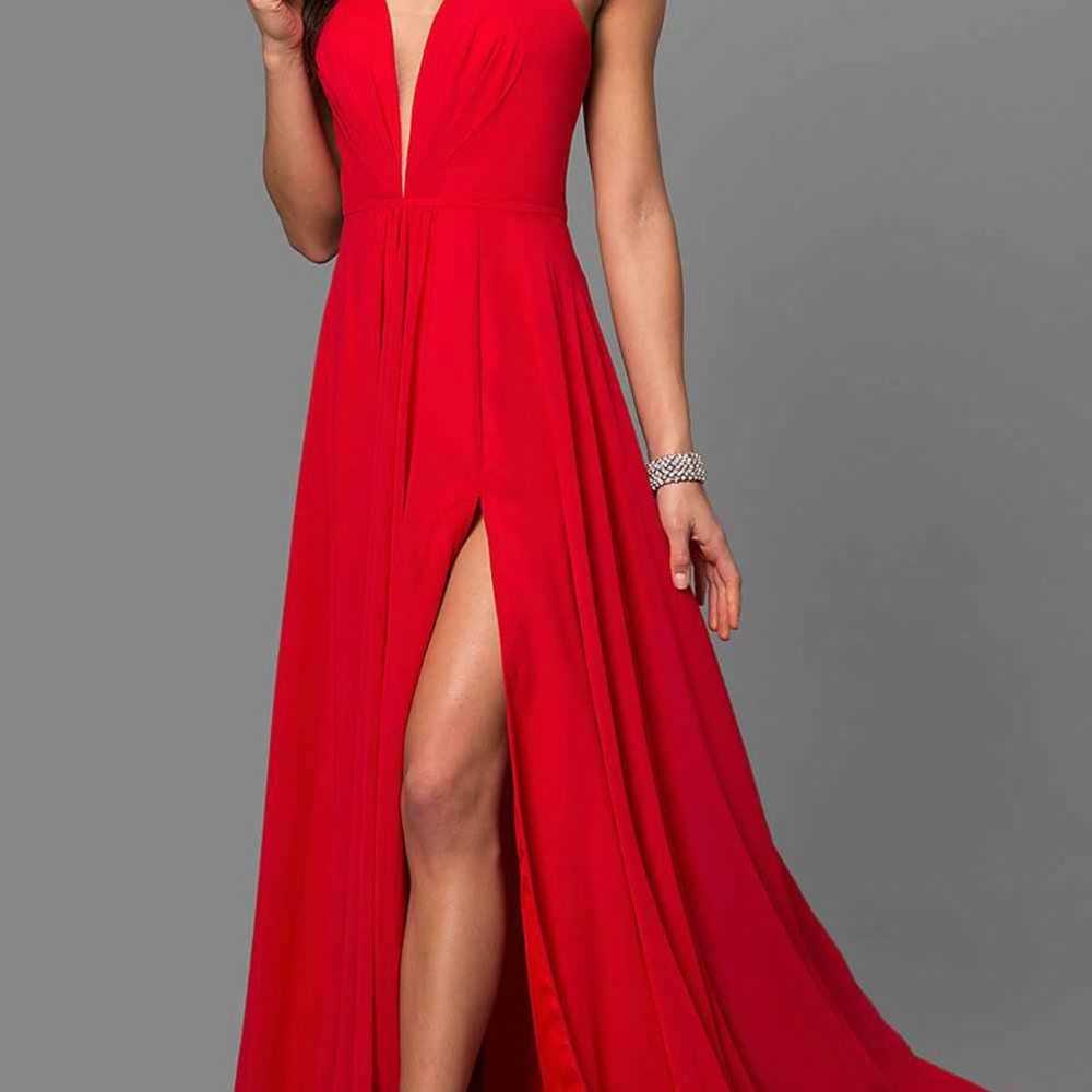 Corset red back prom dress - image 3