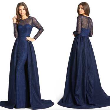 Mac Duggal Lace Long Sleeve Overskirt Gown In Nav… - image 1