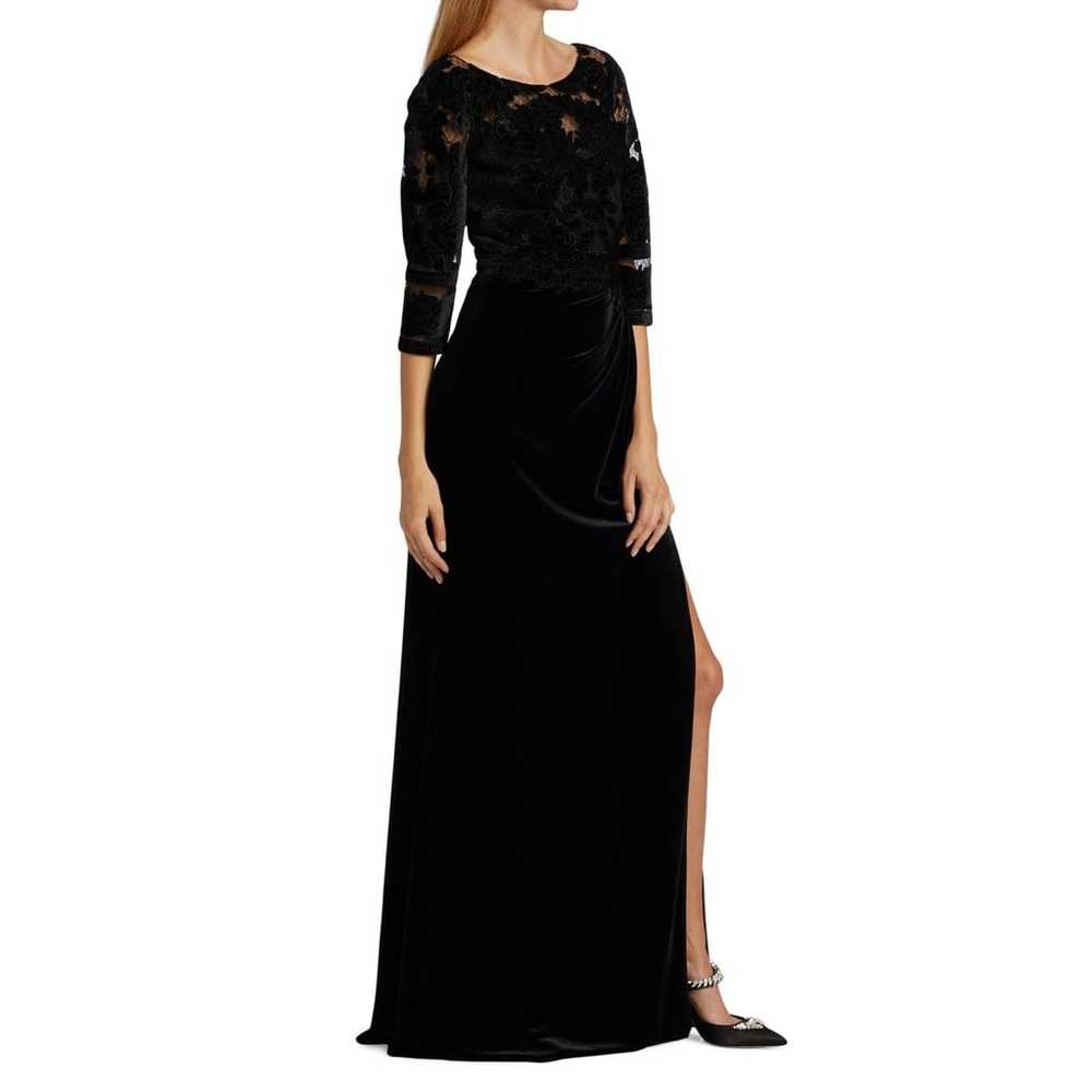 Marchesa Black Velvet Gown Cutwork Floral Embroid… - image 2