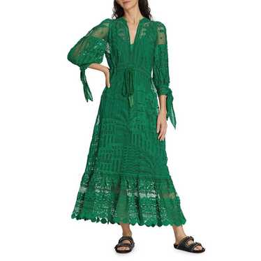 Farm Rio Morada Boa Guipure Lace Midi-Dress green… - image 1