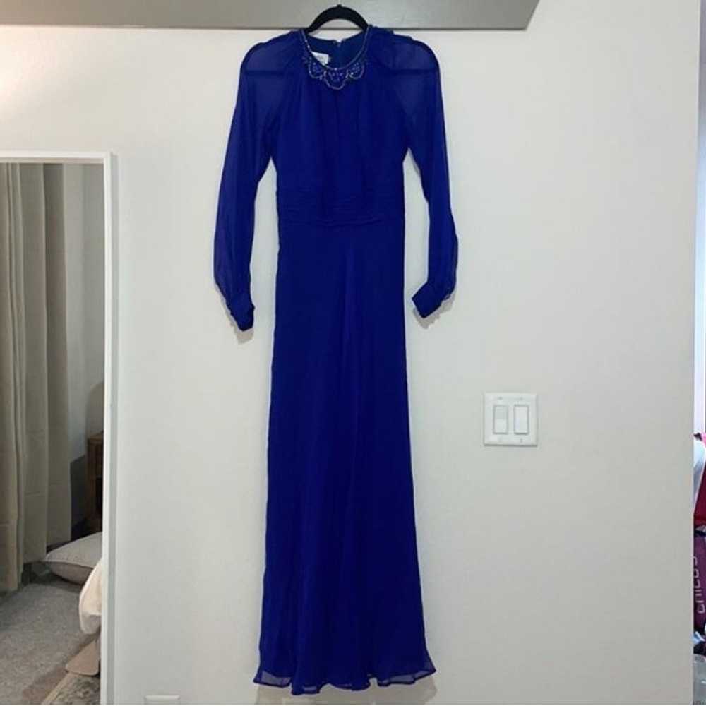 Teri Jon Blue Chiffon Long Sleeve Beaded Gown Dre… - image 3