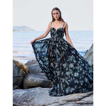 Sau Lee Black Floral Georgina Maxi Dress Size 10 U