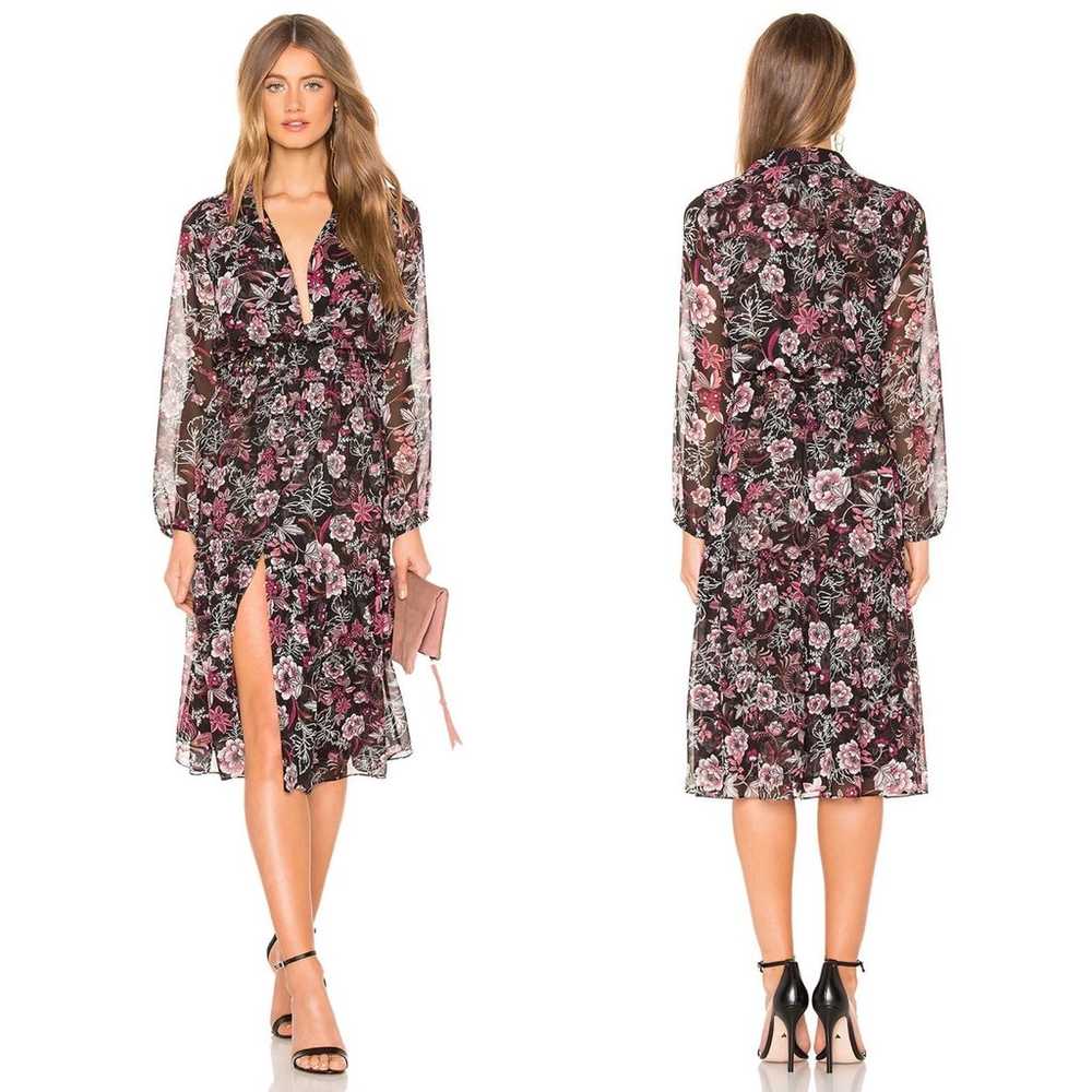 MISA Laysi Floral Long Sleeve Midi Dress in Black… - image 1