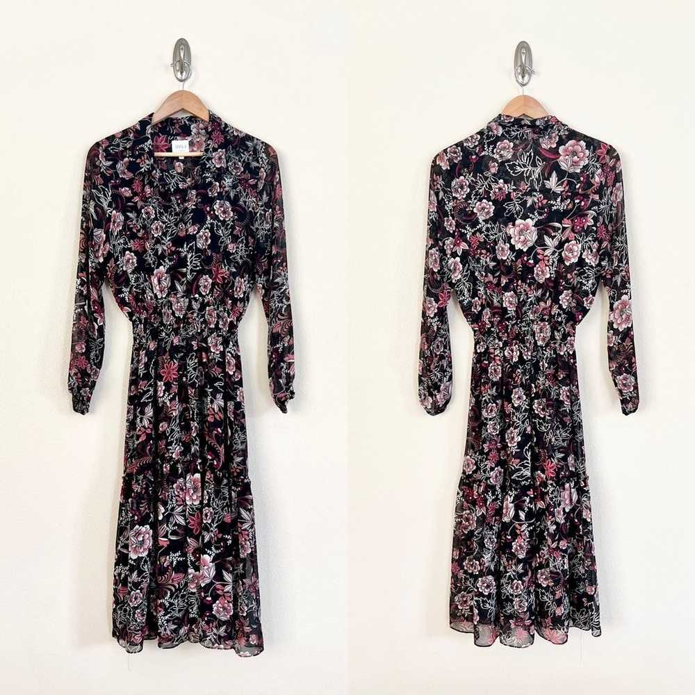 MISA Laysi Floral Long Sleeve Midi Dress in Black… - image 3