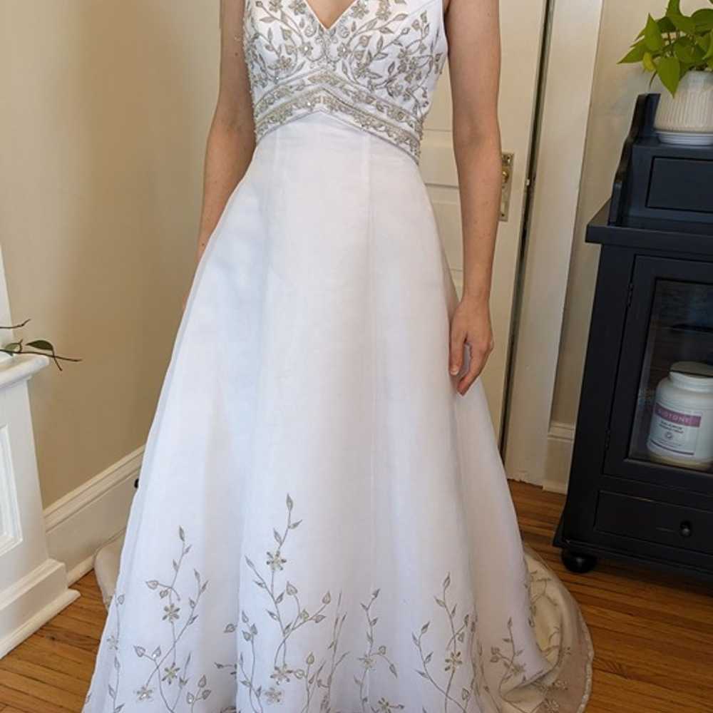 Wedding Dress (Size 4) with silver embroidery - image 2