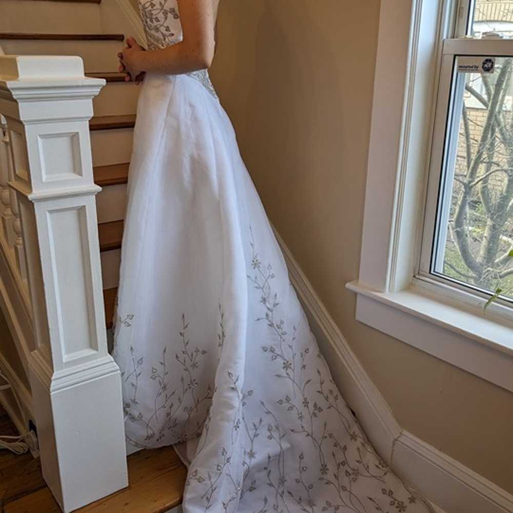 Wedding Dress (Size 4) with silver embroidery - image 4