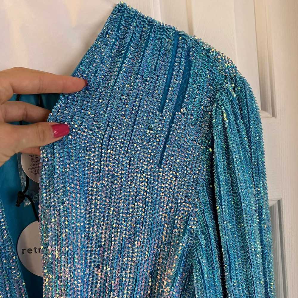 Retrofete Blue Sequin Midi Dress - image 5