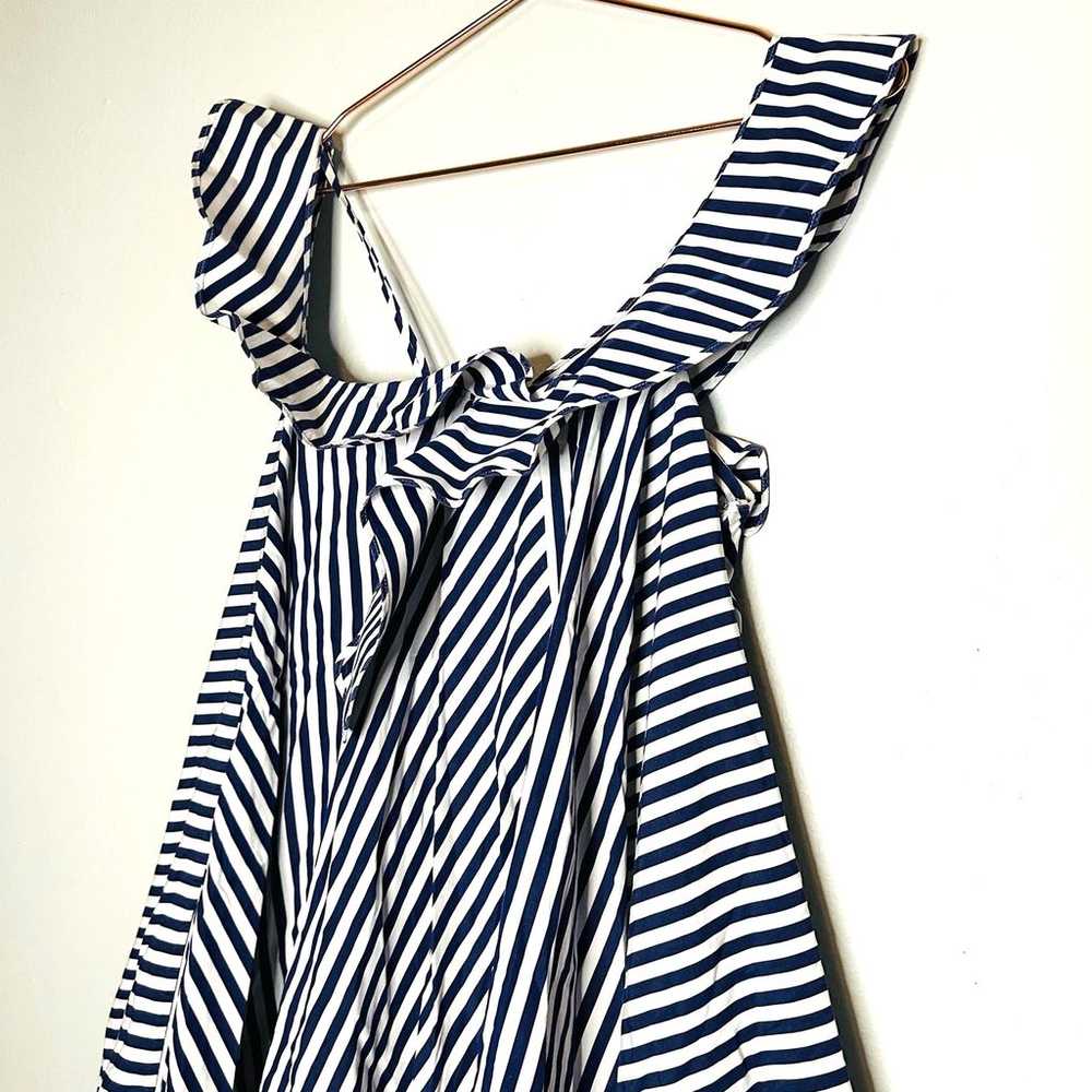 MSGM Blue Striped Cotton Cold Shoulder Lined Squa… - image 5