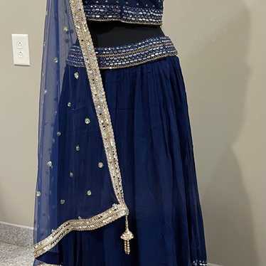 Beautiful navy blue lehnga Choli with mirror silve