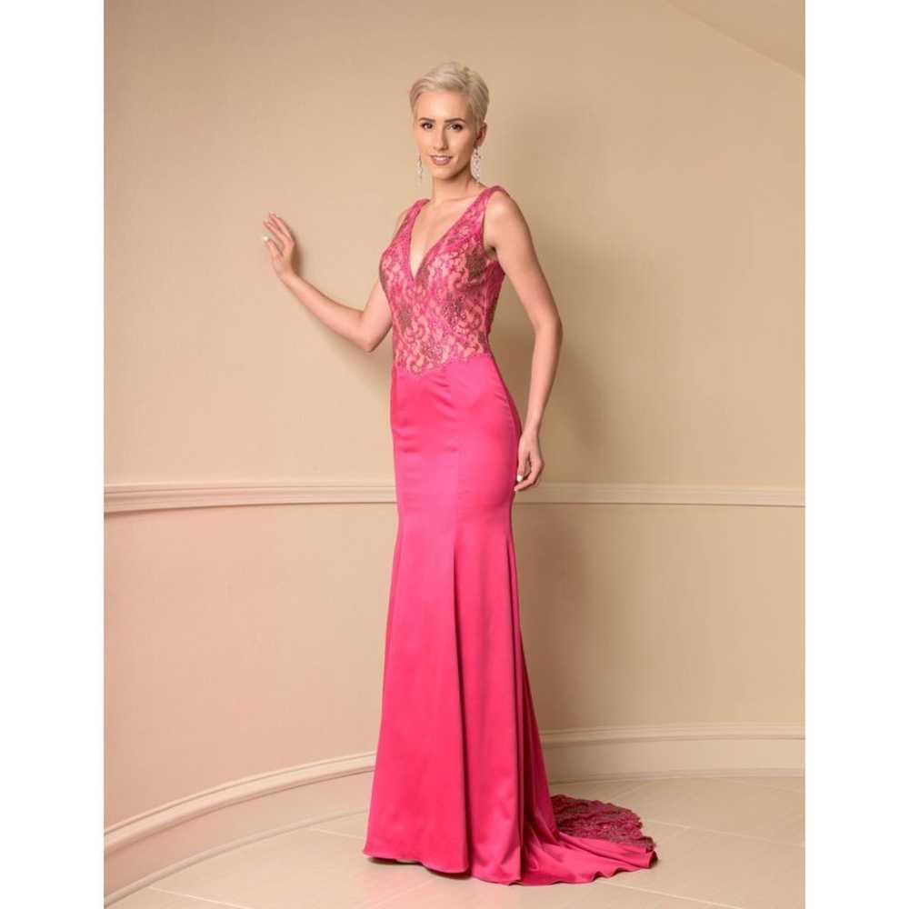 Vienna Plunging Lace Bodice Train Prom Dress Pink… - image 2