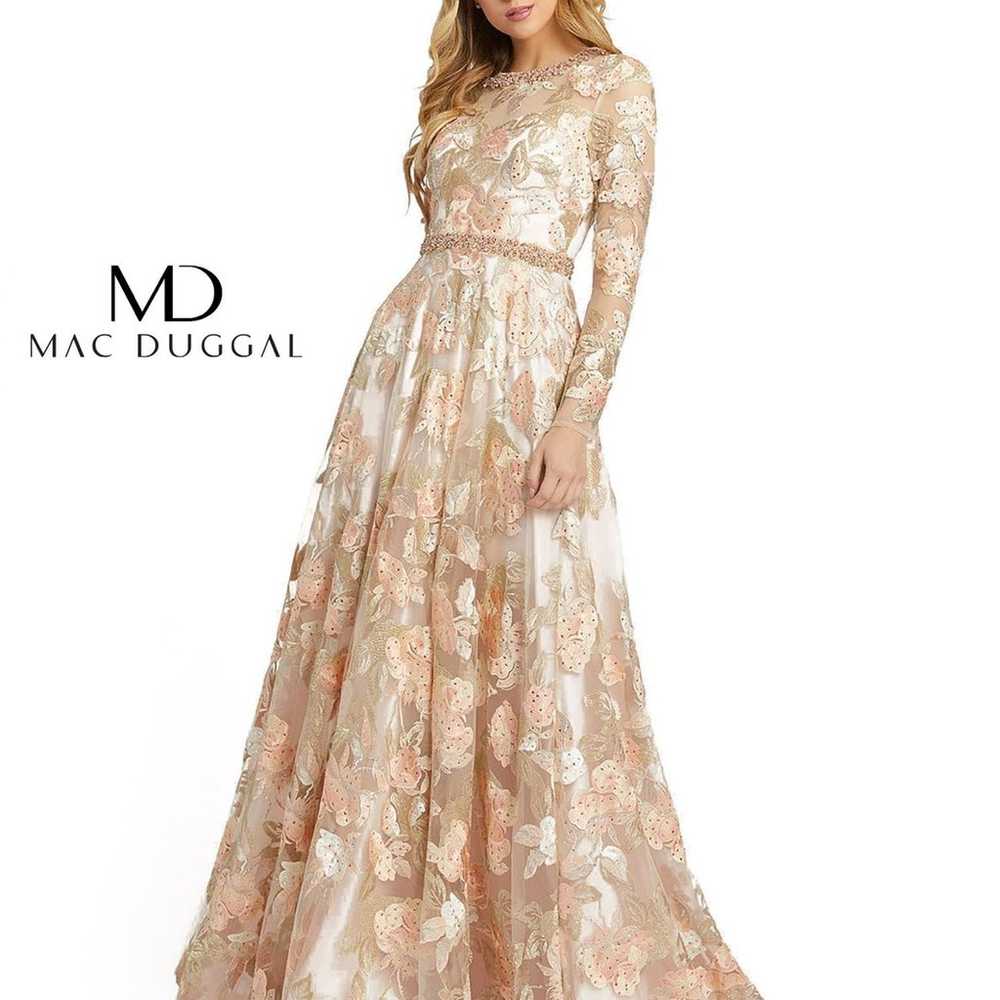 Mac Duggal floral long sleeve A line gown - image 2