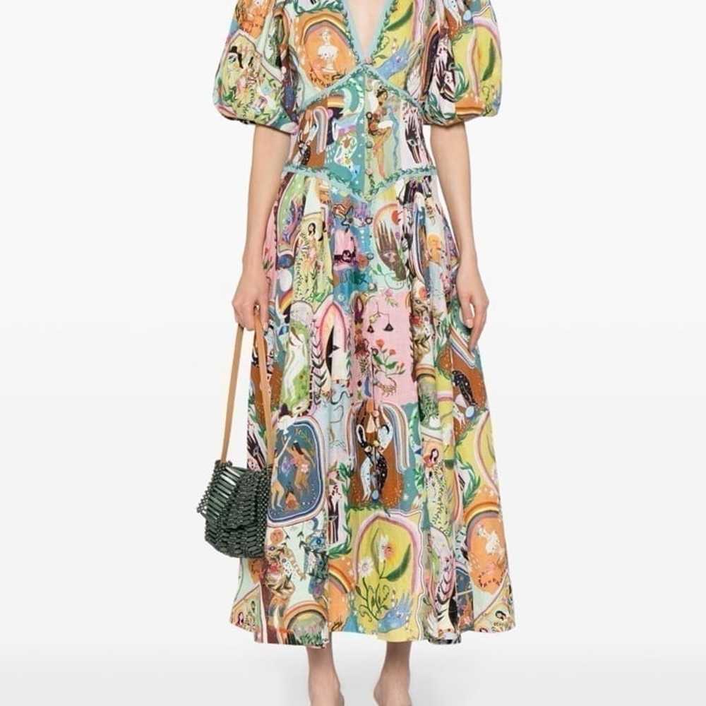 ALEMAIS

Evergreen Puff-Sleeve Printed Linen Midi… - image 2