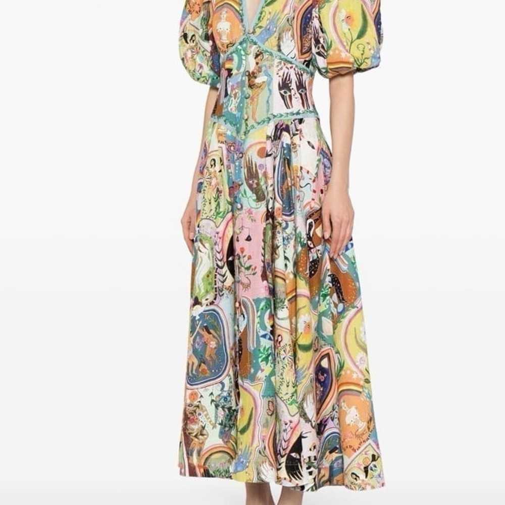 ALEMAIS

Evergreen Puff-Sleeve Printed Linen Midi… - image 3