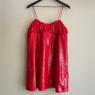 GANNI Fiery Red Sequins Mini Dress