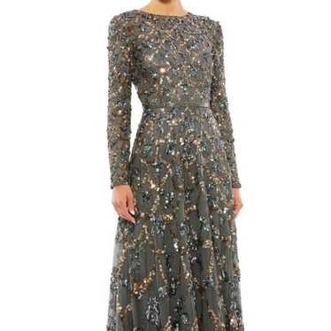 Mac Duggal Charcoal Grey Beaded Sequin Long Sleev… - image 1