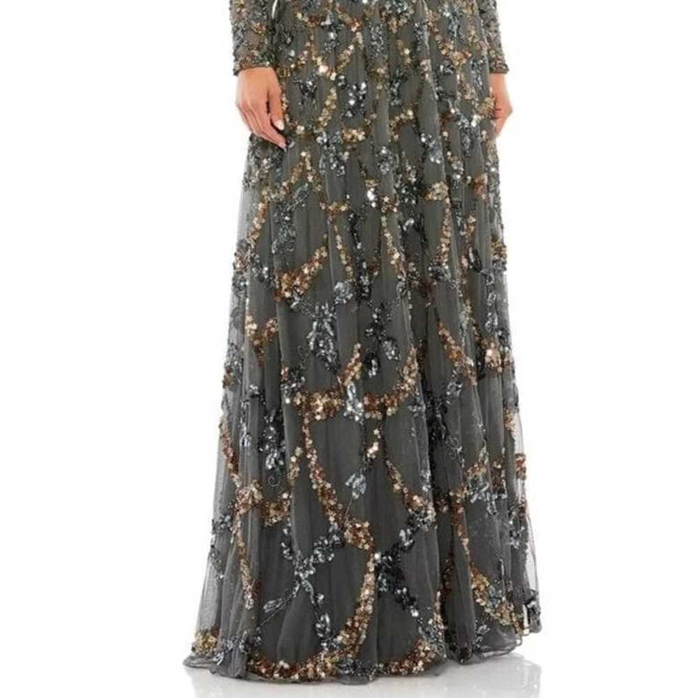 Mac Duggal Charcoal Grey Beaded Sequin Long Sleev… - image 2