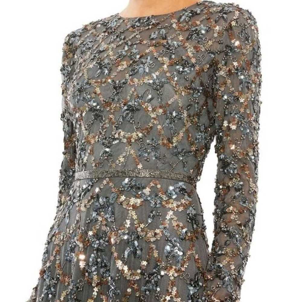 Mac Duggal Charcoal Grey Beaded Sequin Long Sleev… - image 6