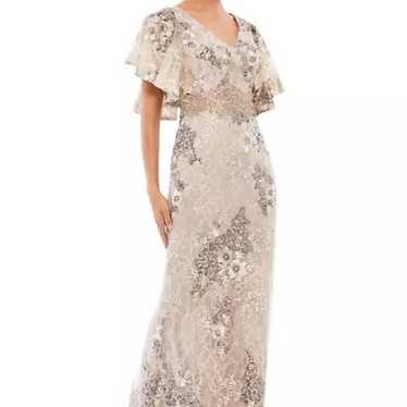 Mac Duggal Taupe Flutter Sleeve Embellished Lace … - image 1