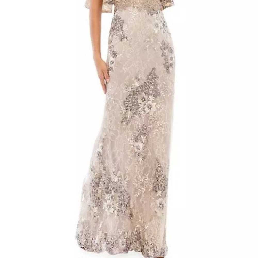 Mac Duggal Taupe Flutter Sleeve Embellished Lace … - image 2