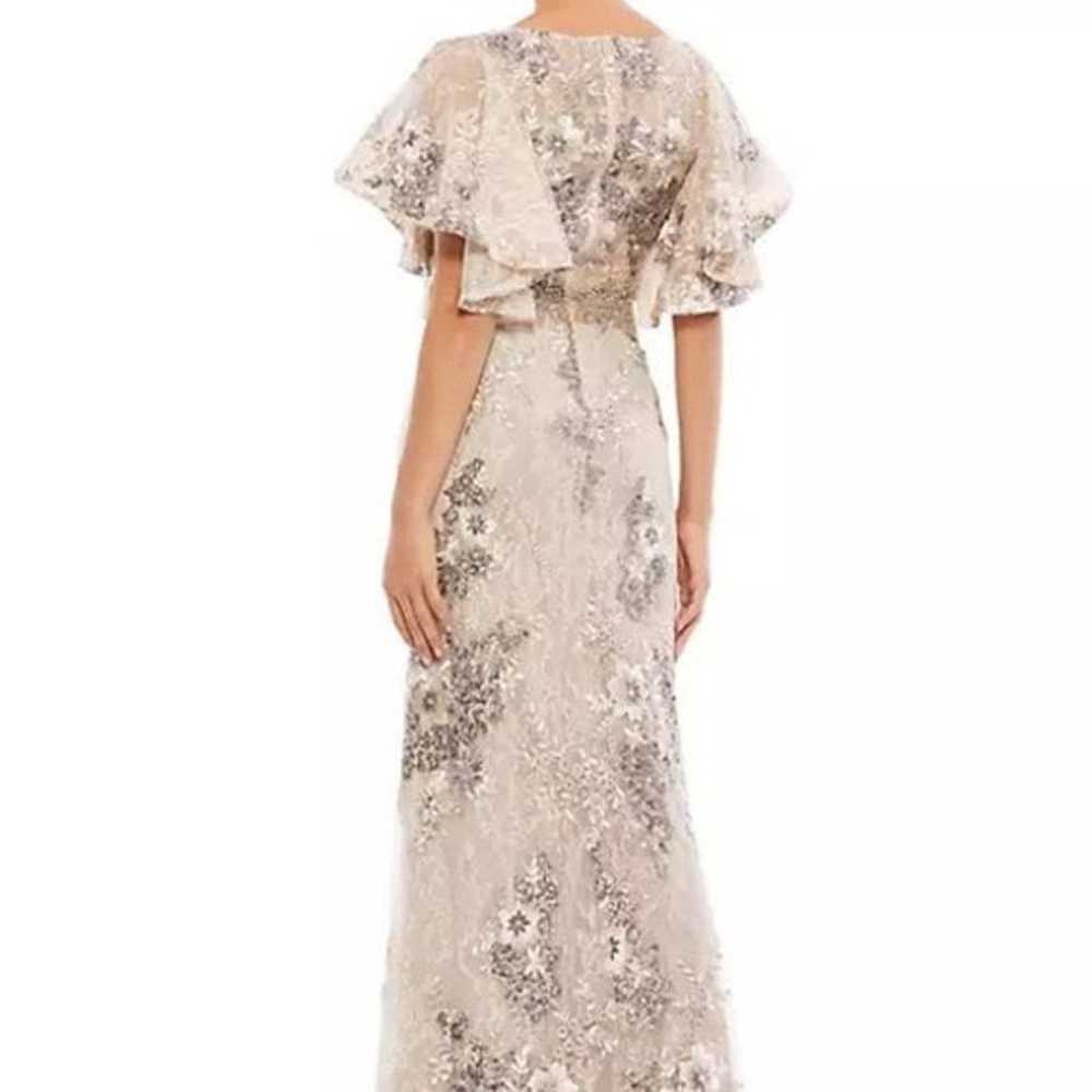 Mac Duggal Taupe Flutter Sleeve Embellished Lace … - image 3