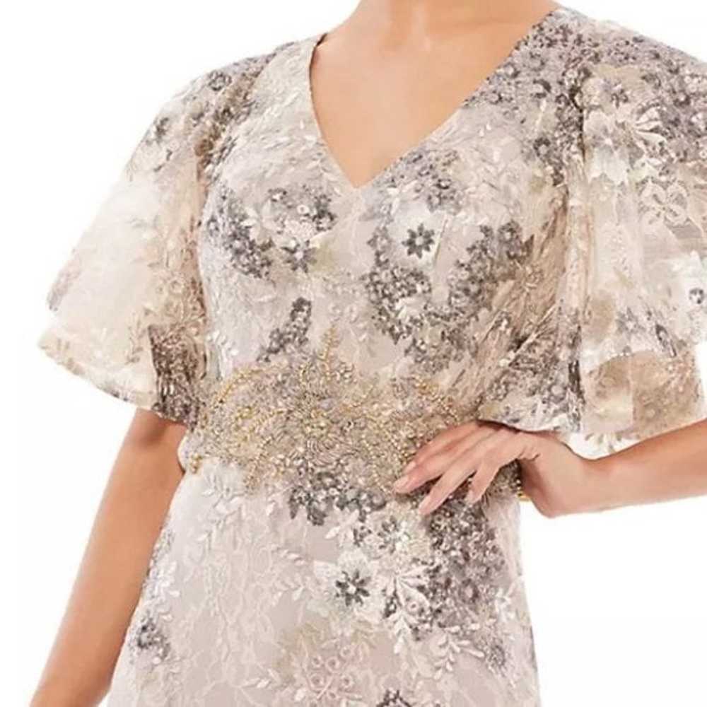 Mac Duggal Taupe Flutter Sleeve Embellished Lace … - image 5