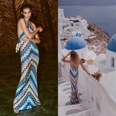 ALEXIS Celestine Halterneck Maxi Dress in Blue Wav