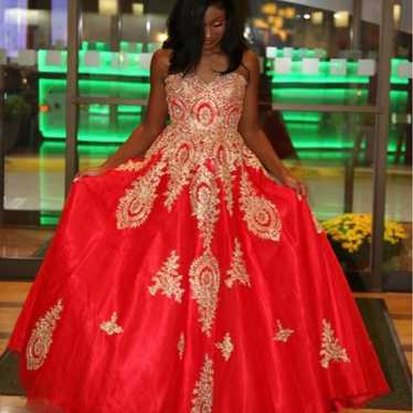 LONG POOF RED / GOLD DRESS! - image 1