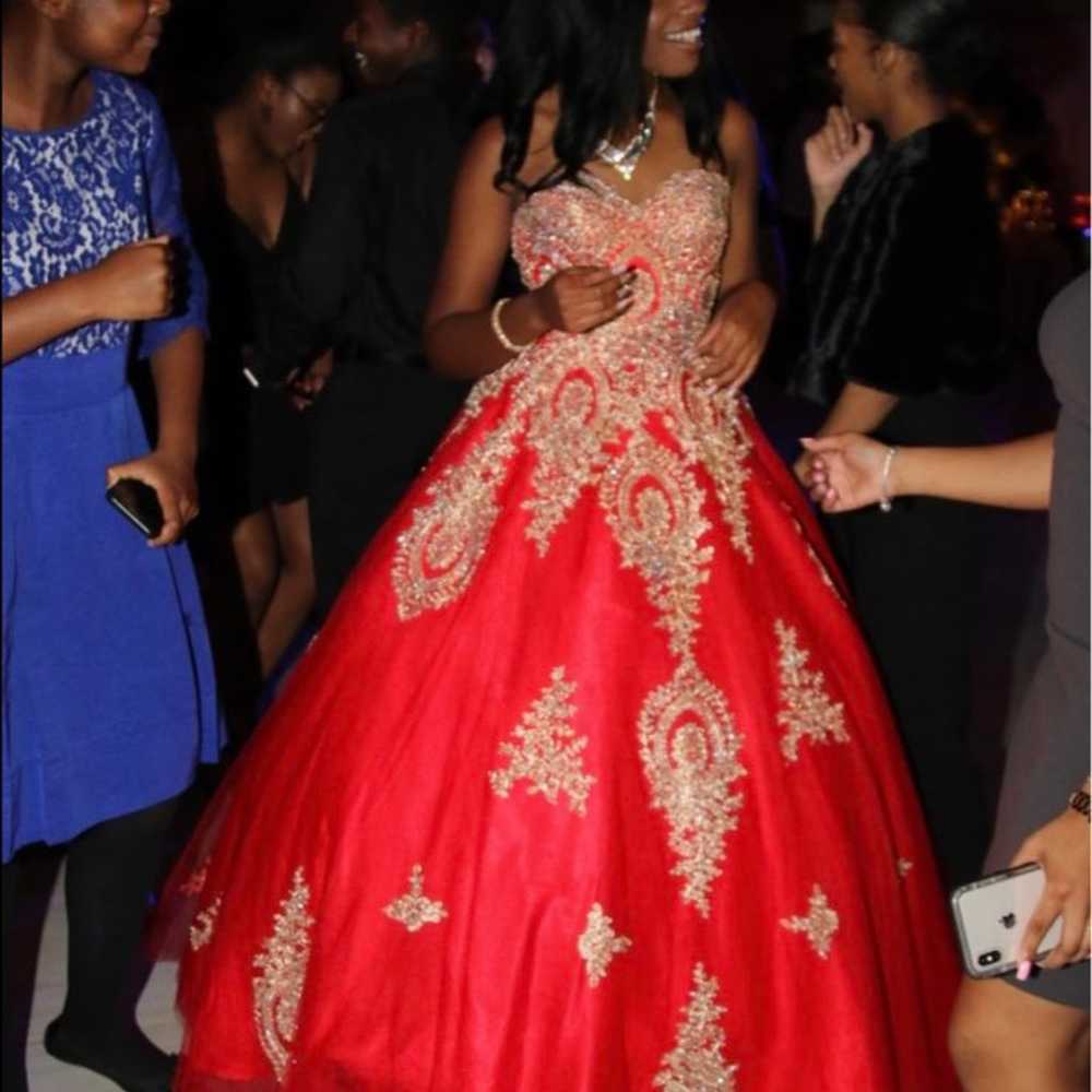 LONG POOF RED / GOLD DRESS! - image 2