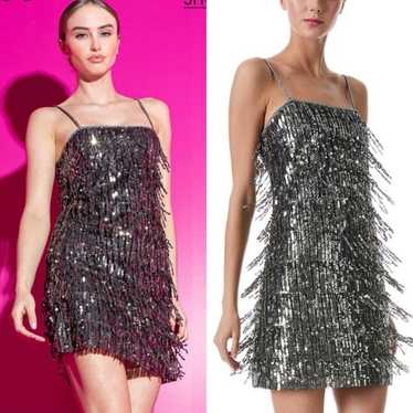 Alice + Olivia Chicago Sequin Fringe Mini Dress G… - image 1