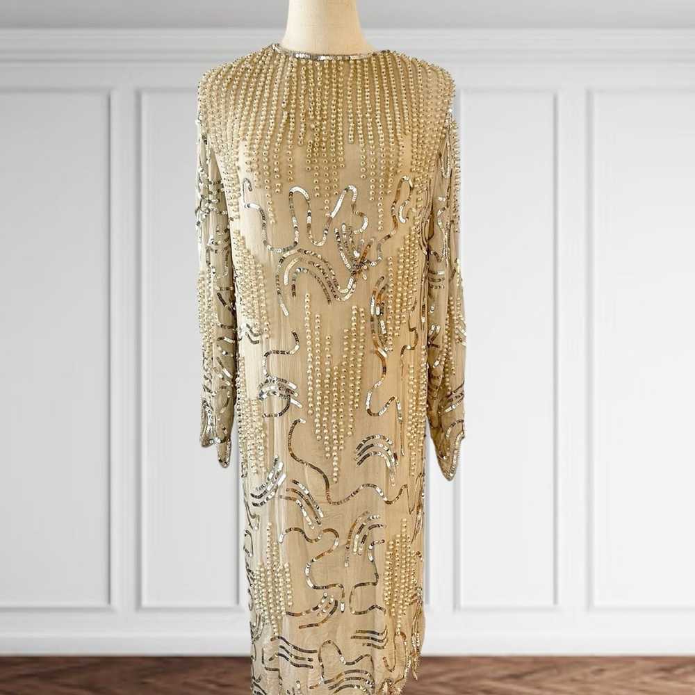 Vintage Carolina Herrera Cream Chiffon Pearl & Se… - image 7