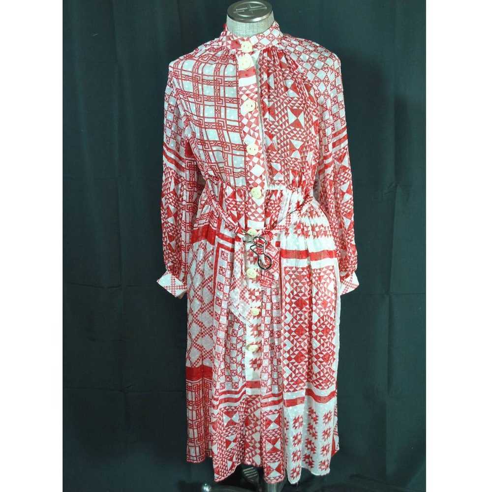 NWOT Fendi Red White Geometric Silk Maxi Dress - 4 - image 3