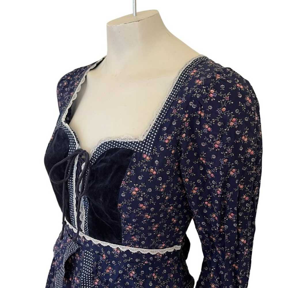 VTG 70s GUNNE SAX Ditsy Floral Prairie Corset Dre… - image 2