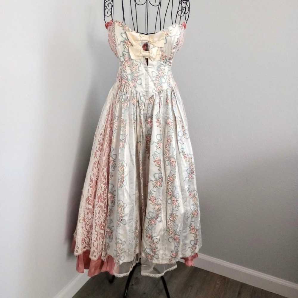 Vintage Pink Floral Ribboned Lace Princess Dress - image 1