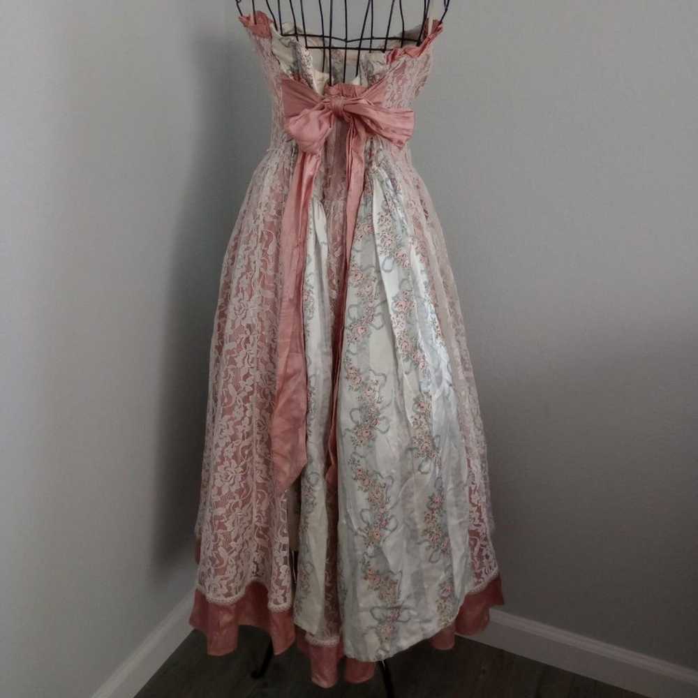 Vintage Pink Floral Ribboned Lace Princess Dress - image 2