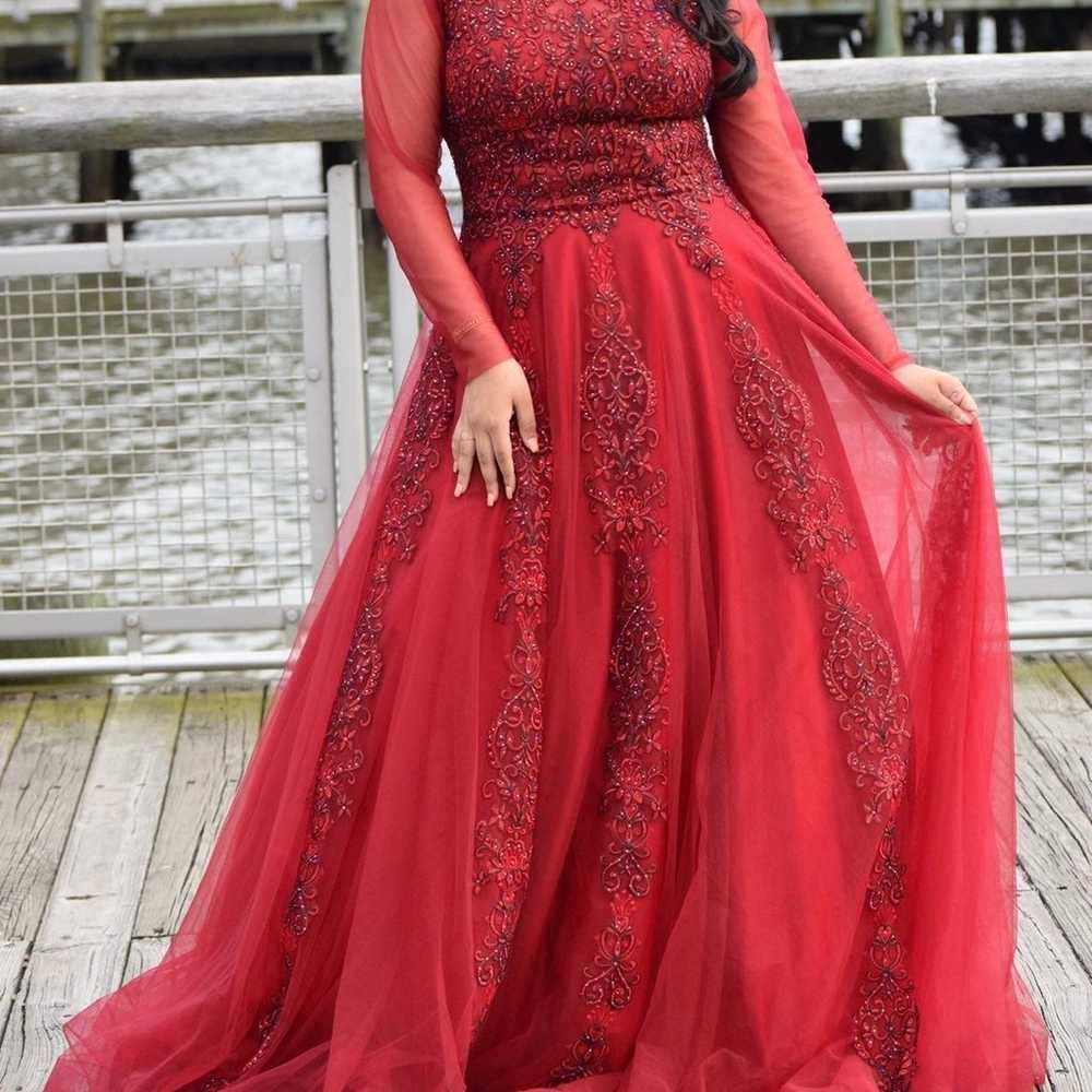 Red Ballgown with custom sleeves - image 1